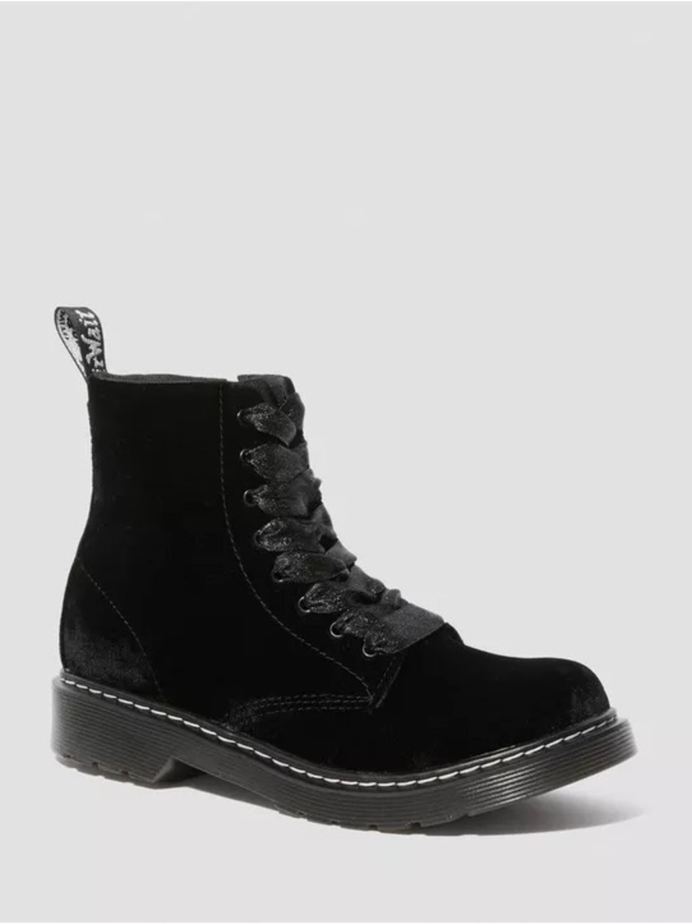 Dr. Martens Black Velvet Lace-Up Combat Boots - Women
